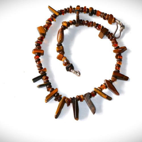 Necklace with genuine tiger's eye stones and sterling silver 925 new