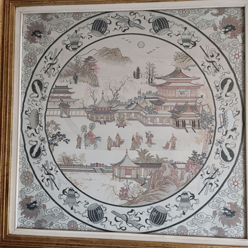 Frames with glass and silk fabric, set of 2, Chinese design, like new