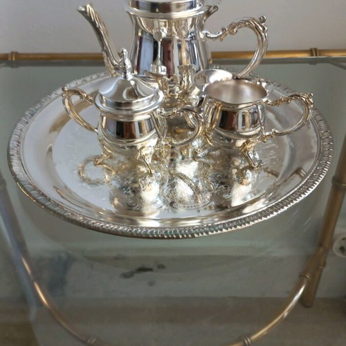 Silver-plated miniature tea set new in its box