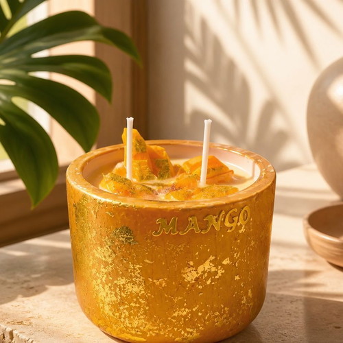 Grande candle handmade porcelain with gold leaves, rapeseed-coconut scent
