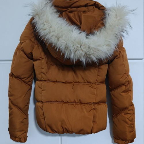 Bershka women's short jacket with fur hood like new, orange, XS