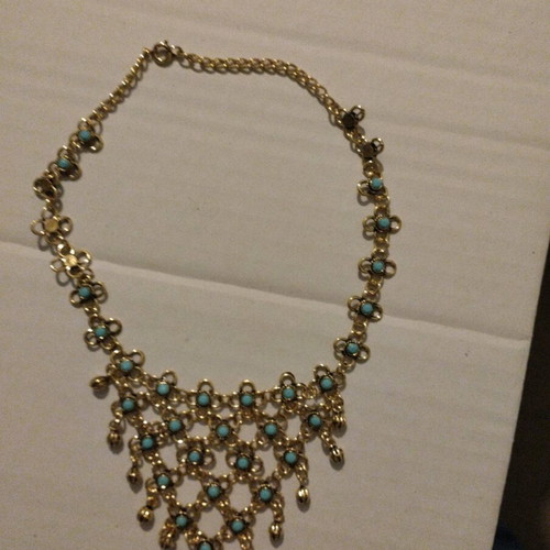 Necklace new gold with blue beads