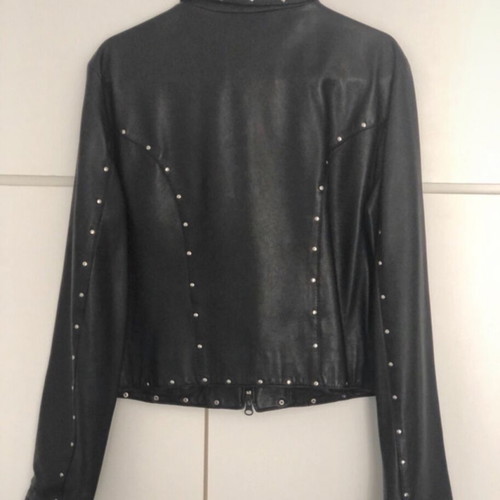 Roberta Ferrini black leather short jacket with studs like new, size 44