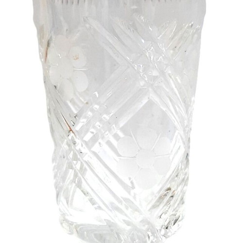 Czech Cut Crystal Vase like new, 18.5 cm, floral motifs