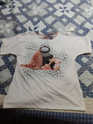 Women's blouse new with embroidered design, size M, white and orange