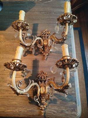 Louis XV Rococo wall sconces pair used with original crystals