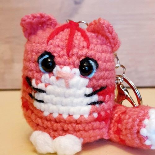Pink Amigurumi Cat Bag Charm Keychain Handmade New