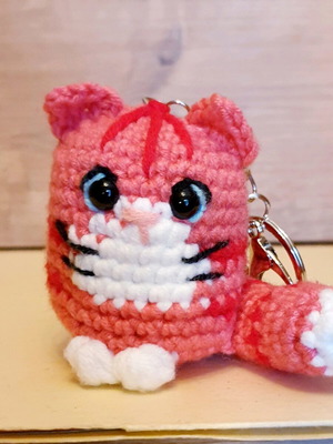 Pink Amigurumi Cat Bag Charm Keychain Handmade New