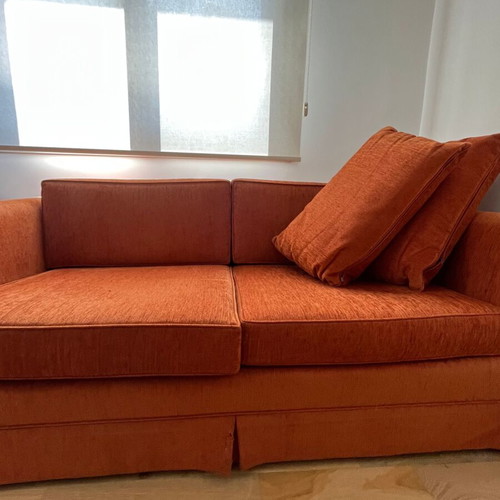 Karageorgiou two-seater sofa used, chenille fabric, solid wood