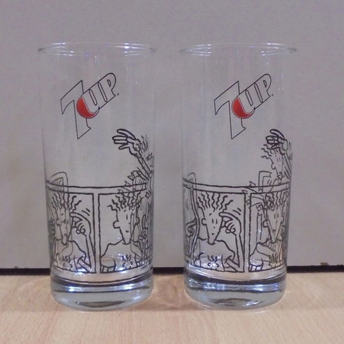 7 UP Fido Dido two old promotional glasses used