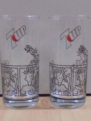 7 UP Fido Dido two old promotional glasses used