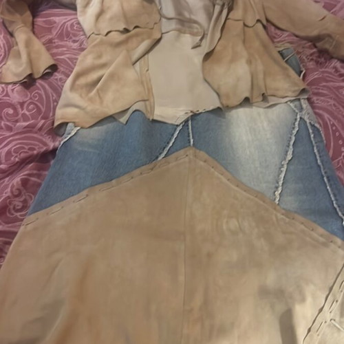 Atos Lombardini suede leather jacket and denim skirt set like new, size M