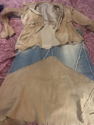 Atos Lombardini suede leather jacket and denim skirt set like new, size M