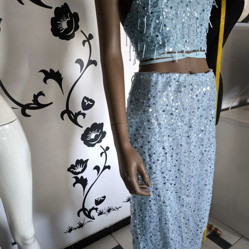 Set crop top and skirt baby blue new, handmade