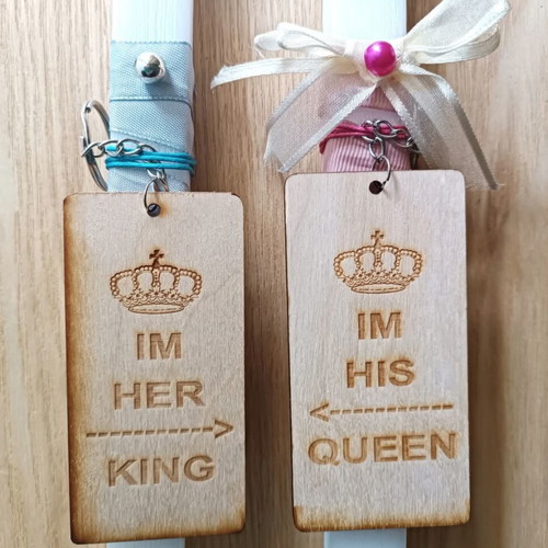 Handmade candles for couple set of 2 new with wooden keychains