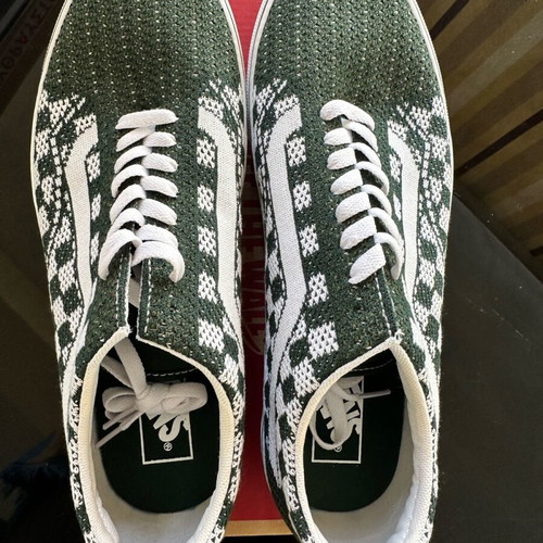 Vans Old Skool EK Checkerboard casual shoes new, size 44.5, white and green