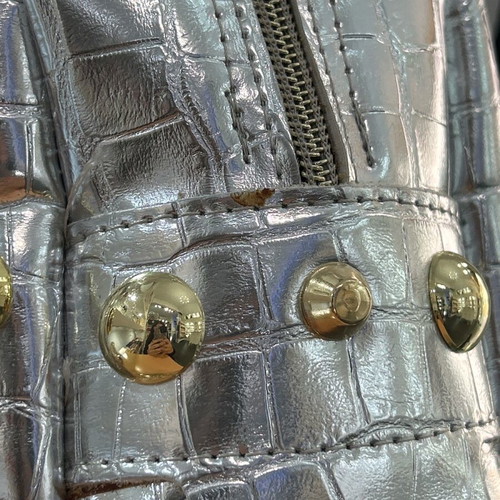 Elena Athanasiou silver backpack new, faux leather with gold studs