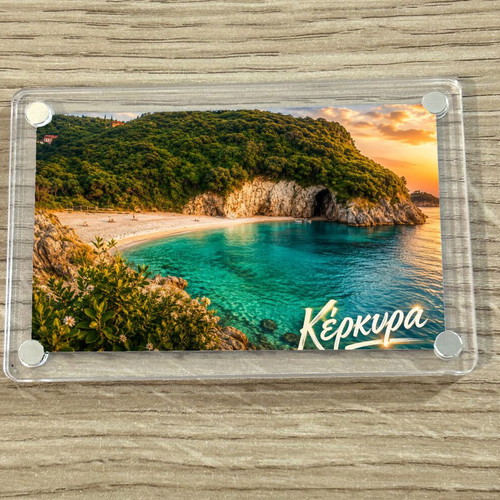Acrylic fridge magnet 6x9cm, Corfu, Greek Summer collection