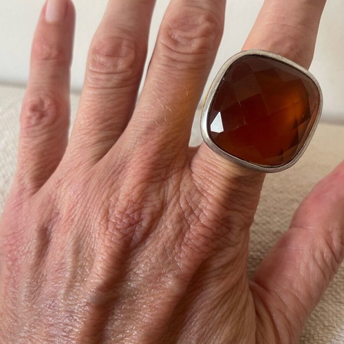 Statement ring silver with large citrine like new