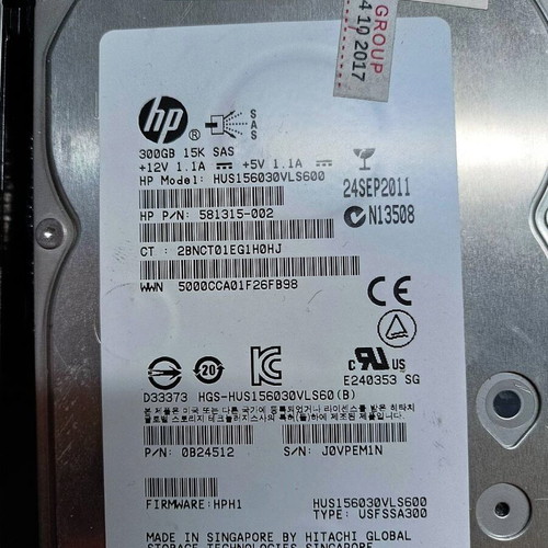 HP Enterprise SAS 300GB 15K RPM used, 2 pieces 3.5" hard drives