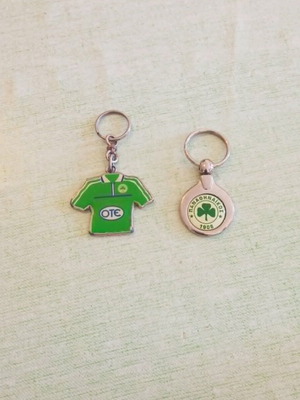Panathinaikos 2 Retro Collectible Keychains like new, Lymberopoulos jersey & metal clover