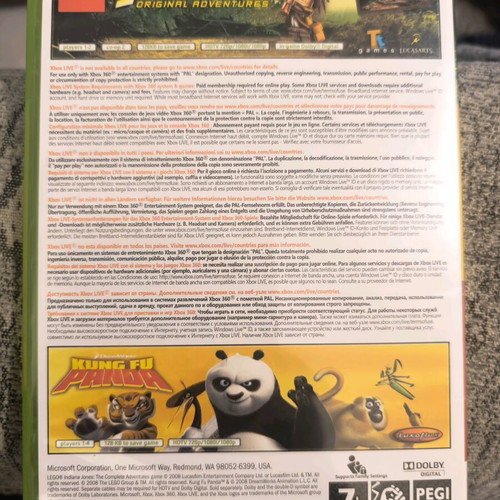 Lego Indiana Jones & Kung Fu Panda Xbox 360 like new, complete