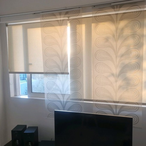Complete roller curtain rod system like new with double panels
