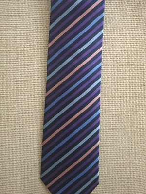 Otomelara tie with diagonal stripes in purple, black, mauve and blue