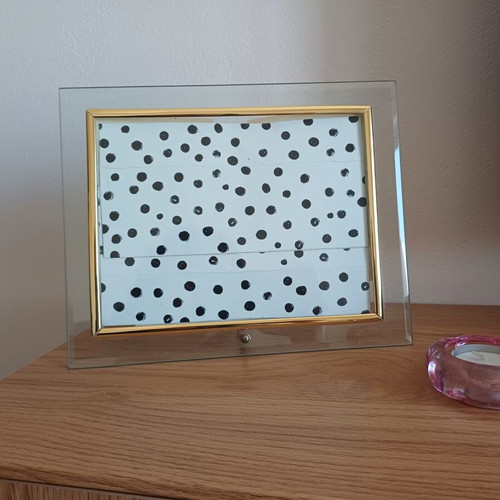Glass photo frame with gold border, like new, 14.5×19.5 cm