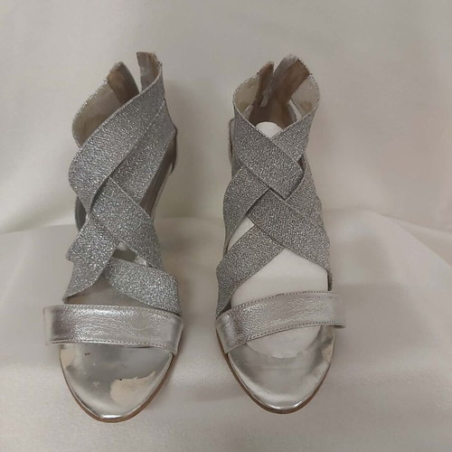 Dvno silver leather sandals used, size 38, 8cm heel