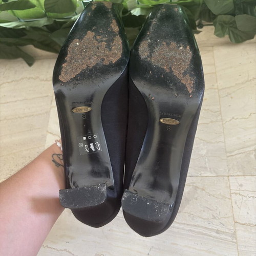 Kalogirou Black Satin Pumps size 38 like new with strass buckle
