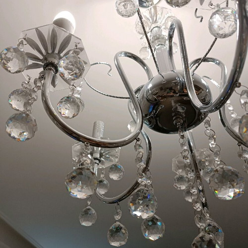 Ceiling lights used, set of 2, crystal and nickel with 5 sockets