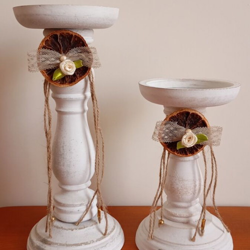 Candlesticks set of 2 with handmade decoration like new