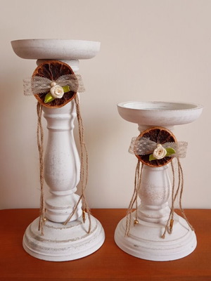 Candlesticks set of 2 with handmade decoration like new