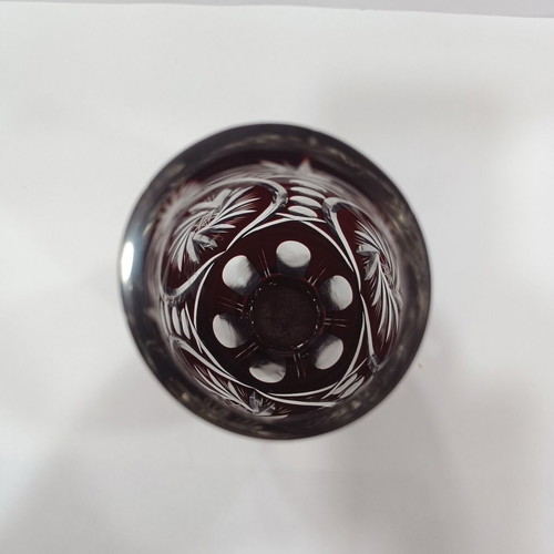 Vintage Bohemian Ruby Cut-to-Clear Crystal Vase