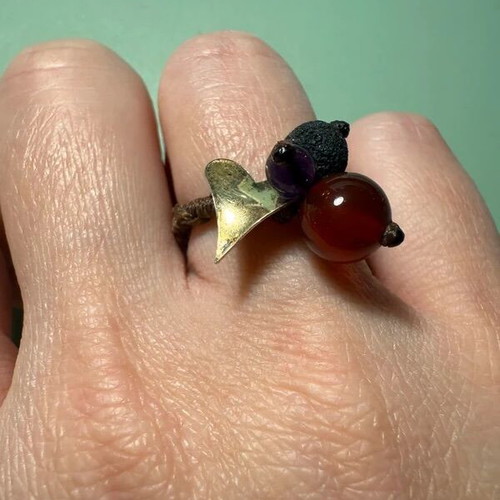 Handmade ring like new with semi-precious stones and silver heart