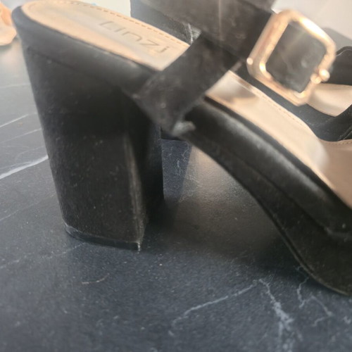 Linzi black suede sandals, size 39, 10cm heel