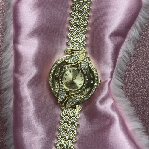 Gold watch with crystals and butterflies like new