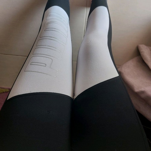 Puma leggings used, white and black, women's size M