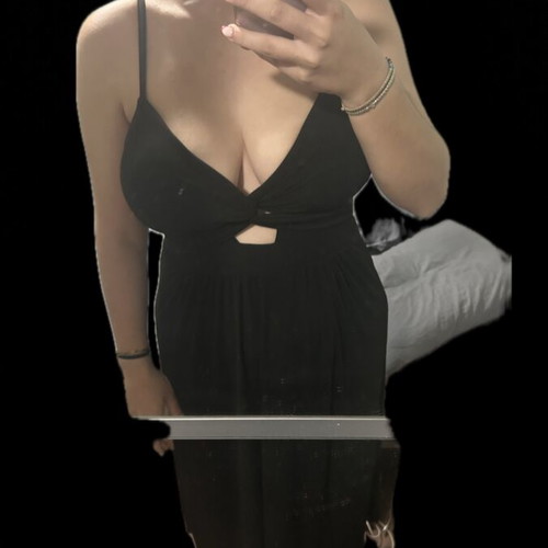 Midi dress black, new, ribbed fabric, slit to the knee