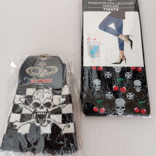 Fingerless gloves and long tights new, black and white