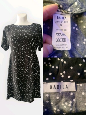 Badila summer dress 100% viscose black polka dot like new size S