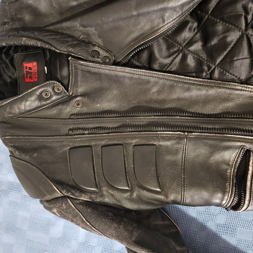 Ji Amsa leather motorcycle jacket used, size Large