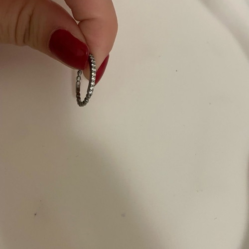 Thin band ring black plated silver with zircon, good condition, size 50-52, La Vie