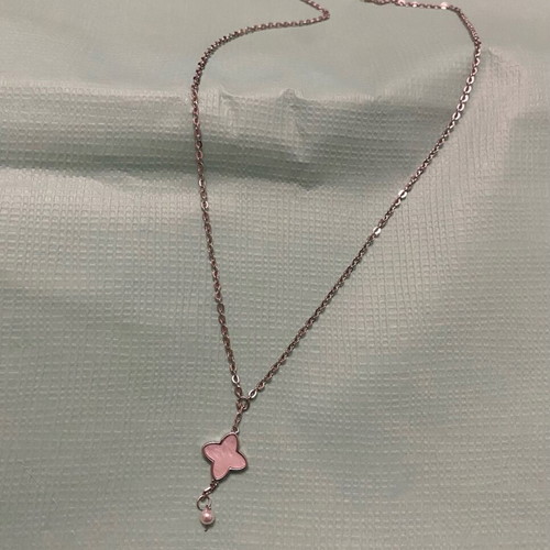 Stainless steel handmade necklace with white cross and pearl new