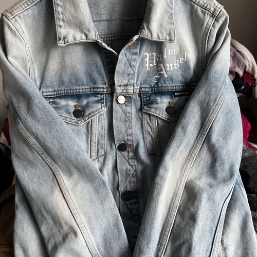 Palm Angels Sacred Heart Denim Jean Jacket Men Sz-S like new, white and blue