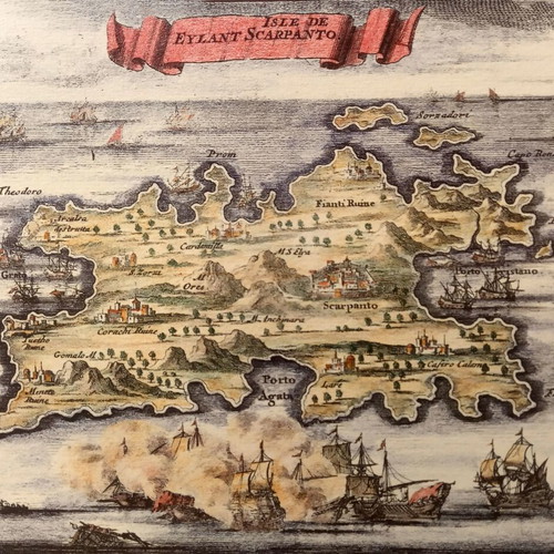 Two collectible hand-colored engravings of Karpathos and Kythera like new