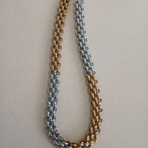 Steel necklace new with combination of steel chains and gold-plated tail