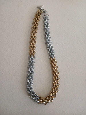 Steel necklace new with combination of steel chains and gold-plated tail