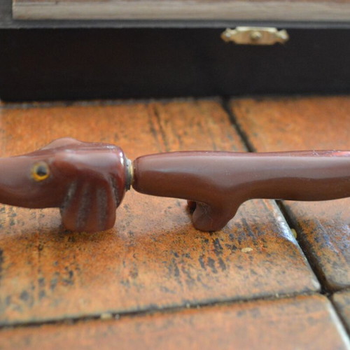 Dachshund shaped pen 1950s, 16 cm, used, sausage dog design